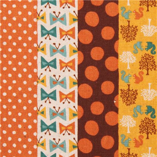 orange-brown forest animal dot stripe Canvas fabric from Japan Fabric