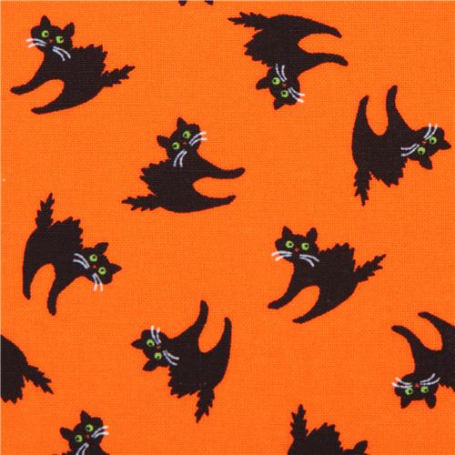 Tissu d'Halloween Timeless Treasures orange avec des chats Tissu