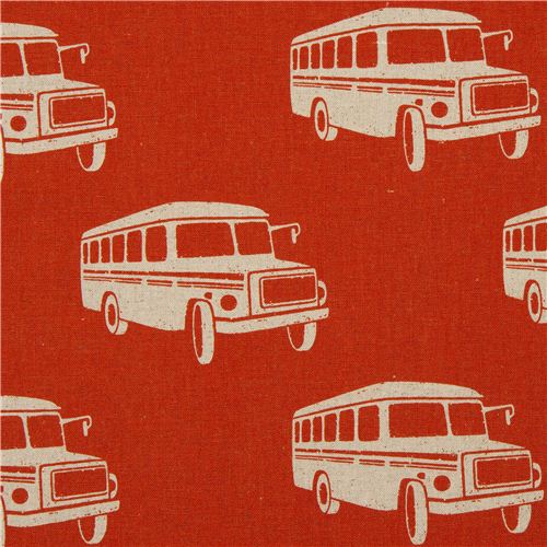orange echino retro bus poplin fabric bonnet bus Fabric