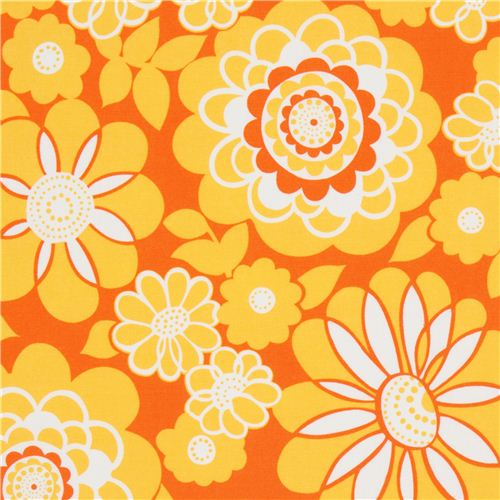 orangener Blumen Stoff mit gelben Blüten Timeless Treasures Stoff
