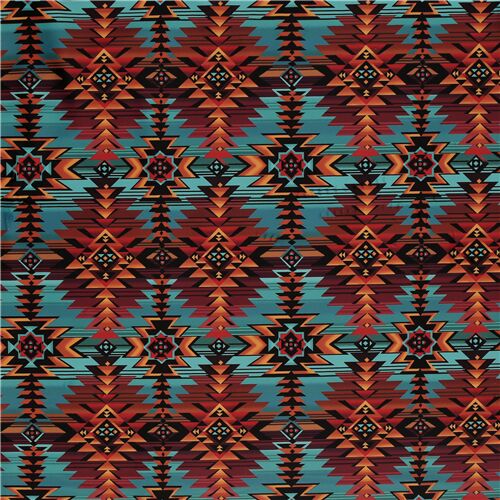 Remnant (50 x 147 cm) - orange green Aztec extra wide minky fabric by Timeless Treasures 2