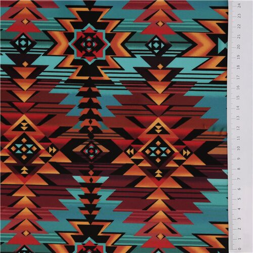 Remnant (50 x 147 cm) - orange green Aztec extra wide minky fabric by Timeless Treasures 3