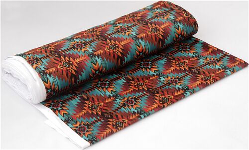 Remnant (50 x 147 cm) - orange green Aztec extra wide minky fabric by Timeless Treasures 4