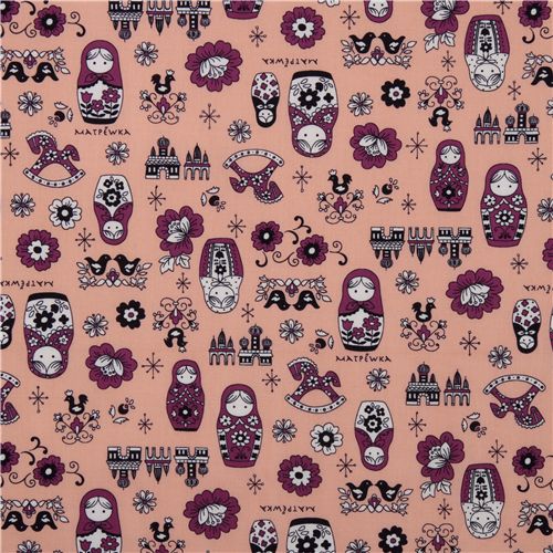 orange matryoshka dolls Kokka fabric Japan babushka 2