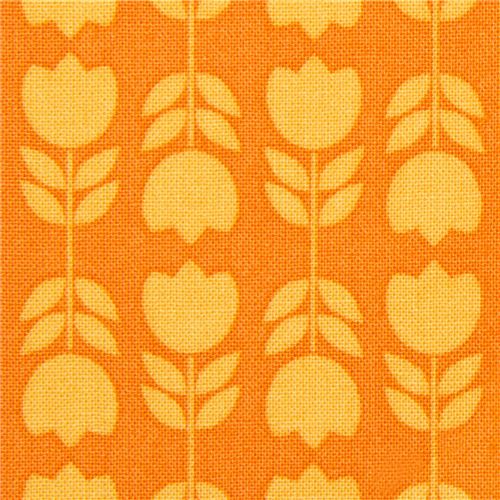Tissu Michael Miller orange avec des mini tulipes Tissu
