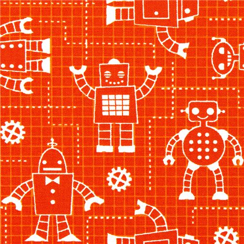 orangener Bio-Stoff mit Robotern von Robert Kaufman 1