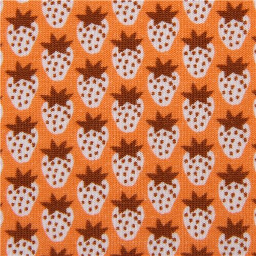 Tela de punto con estampado de mini fresas naranja Tela