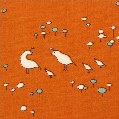 Tela naranja con codornices blancas por birch de EEUU Tela