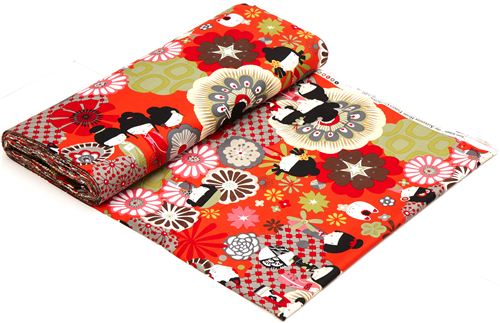 orange roter japanische Kokeshi Puppen Stoff Alexander Henry 3