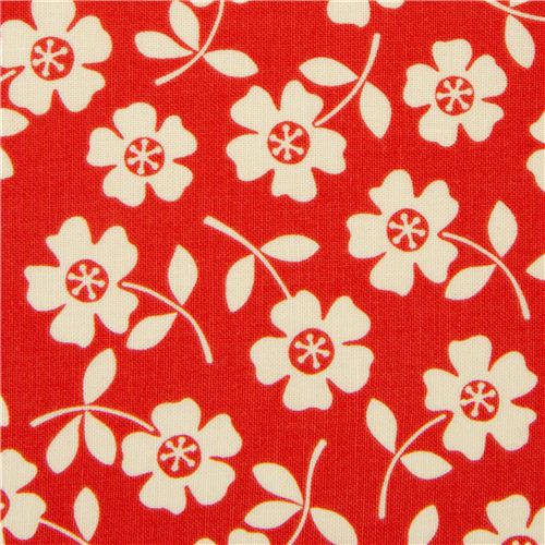 Tissu Riley Blake orange-rouge à fleurs Tissu
