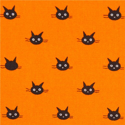 tessuto arancione facce gatto nere Oxford dal Giappone Tessuto