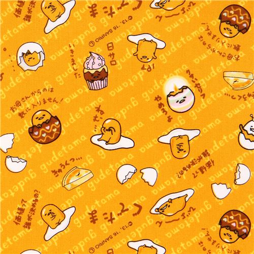 orange-yellow Gudetama funny yolk cracked egg laminate fabric Sanrio Japan