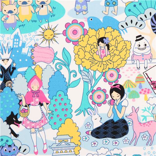 kawaii Japanese Anime fairy tale fabric blue Snow White Fabric