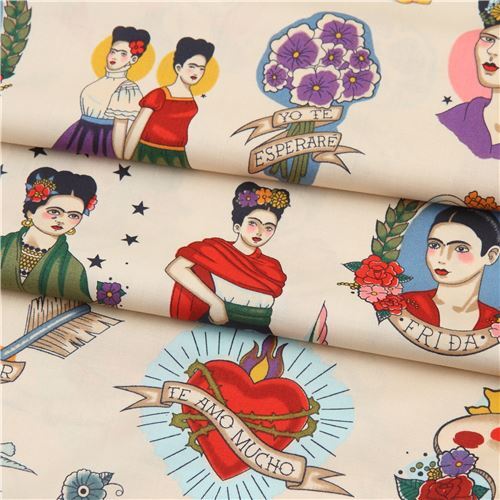 Chutes de tissu de (23 x 112 cm) - Tissu marron p�le par Alexander Henry avec Frida 13