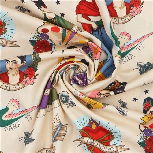 Chutes de tissu de (23 x 112 cm) - Tissu marron p�le par Alexander Henry avec Frida 14