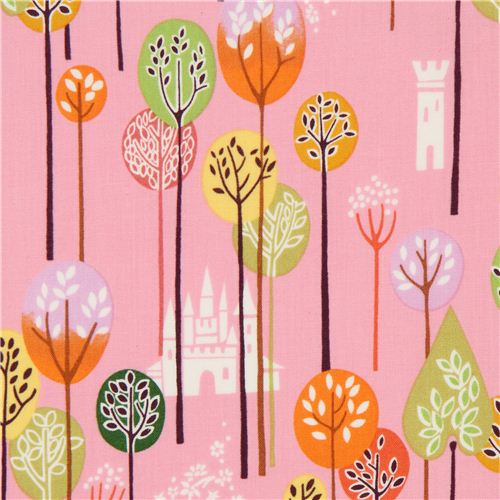 pale pink Alexander Henry fairy tale fabric castle forest Fabric