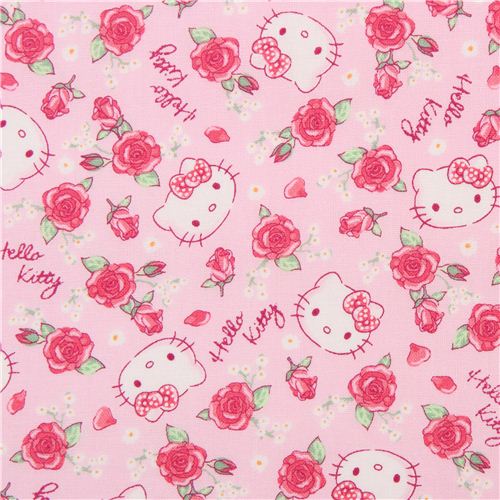 pale pink Hello Kitty rose garden fabric by Kokka 
