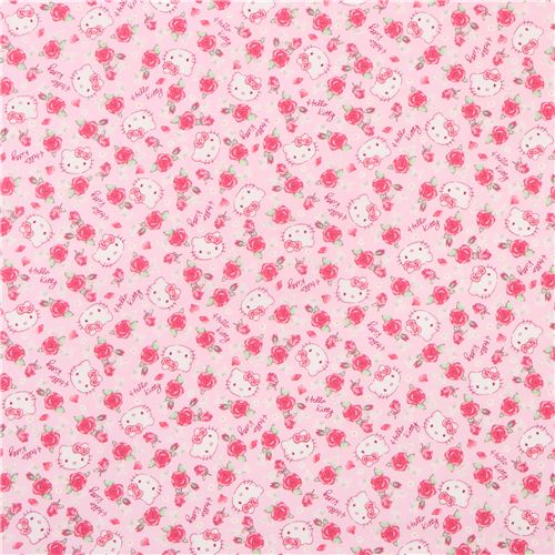 pale pink Hello Kitty rose garden fabric by Kokka  0