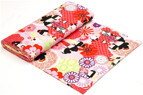 rosa japanische Kokeshi Puppen Stoff von Alexander Henry 3