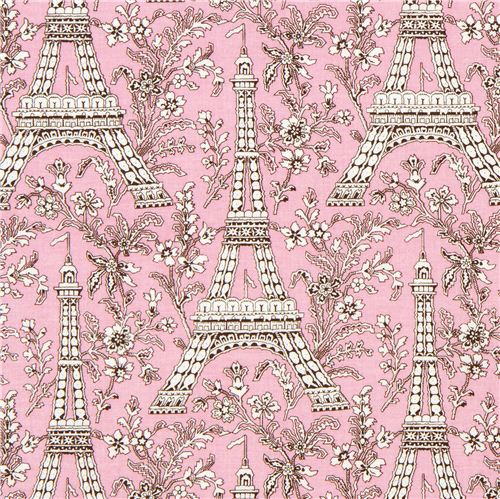 rosa Michael Miller Stoff Eiffel Turm mit Blumen 1