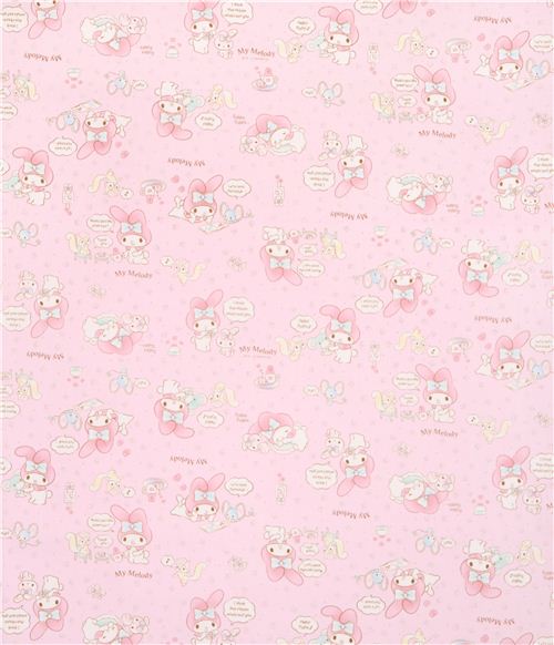 Tissu Oxford Sanrio rose p�le avec le lapin My Melody, une peluche, du th� 0