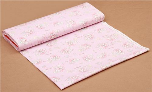 Tissu Oxford Sanrio rose p�le avec le lapin My Melody, une peluche, du th� 0