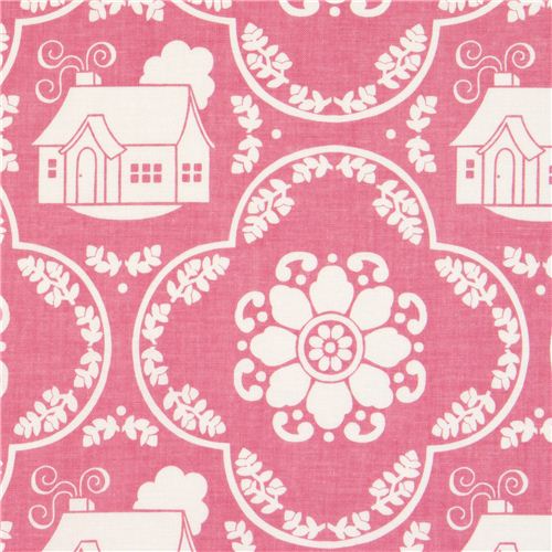 Tessuto rosa pallido Riley Blake con cottage e margherite Tessuto