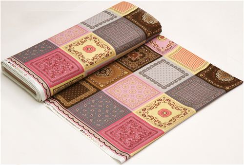 pale pink Riley Blake fabric with patchwork squares paisley 3