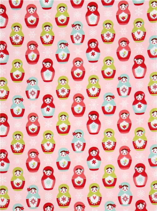 pale pink Riley Blake matryoshka Christmas fabric with flowers USA 2