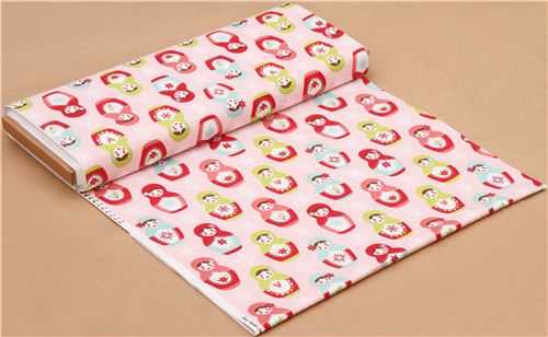 pale pink Riley Blake matryoshka Christmas fabric with flowers USA 3