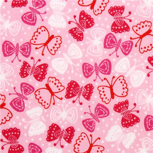 Tela rosa claro Asia mariposa estampado oriental de Robert Kaufman Tela