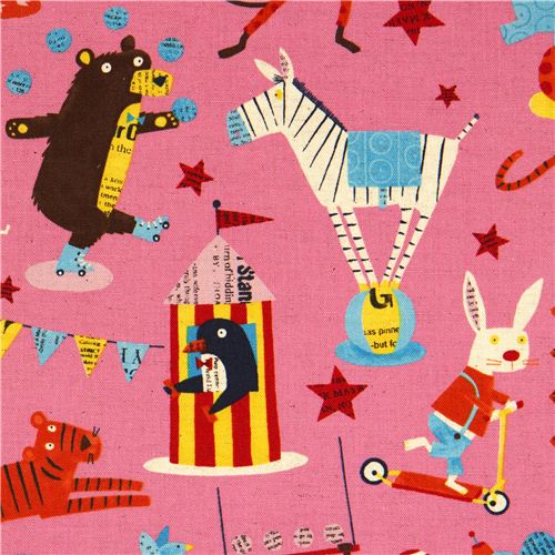 pale rosa canvas fabric circus animal Nancy Wolff Kokka 1