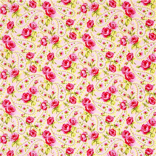 pale pink designer fabric with roses & Paisley from the USA 2