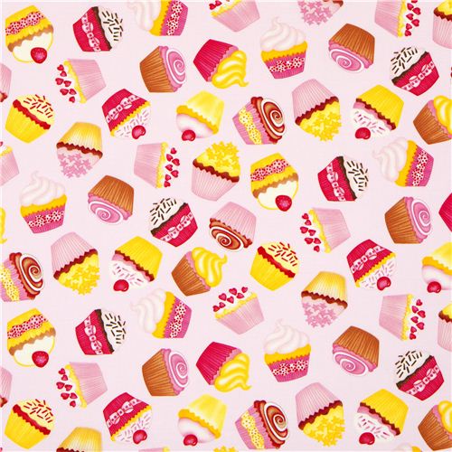 pale pink designer fabric with tossed cupcakes USA 2