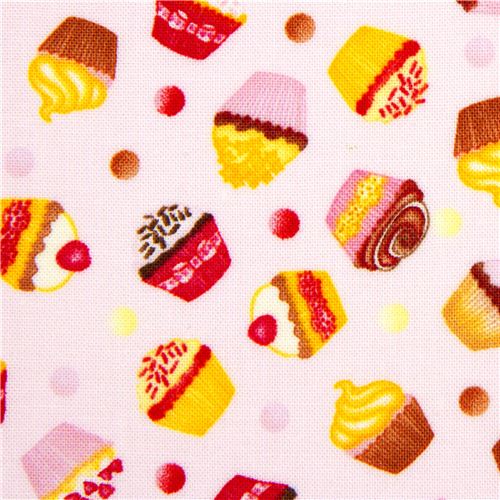 pale pink designer fabric with tossed mini cupcakes USA 1