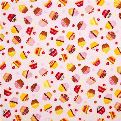 pale pink designer fabric with tossed mini cupcakes USA 2