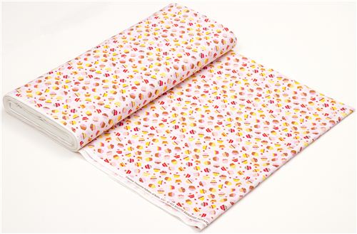 pale pink designer fabric with tossed mini cupcakes USA 3