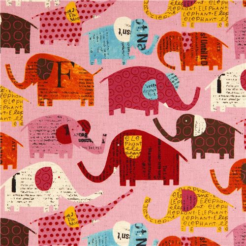 rosa Elefanten Canvas Stoff by Nancy Wolff Kokka 1