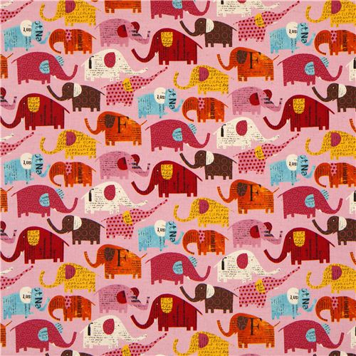 rosa Elefanten Canvas Stoff by Nancy Wolff Kokka 2