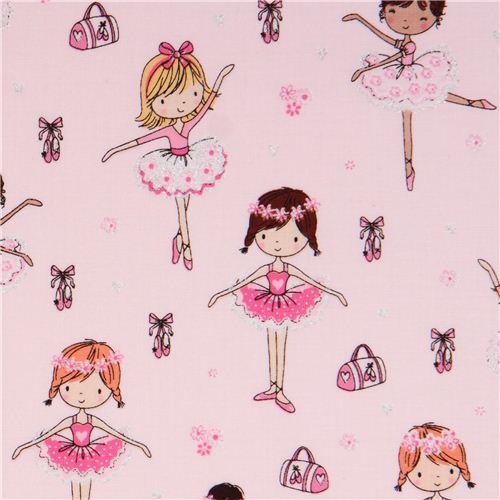Tissu Timeless Treasures rose ple  paillettes avec des danseuses de ballet Tissu