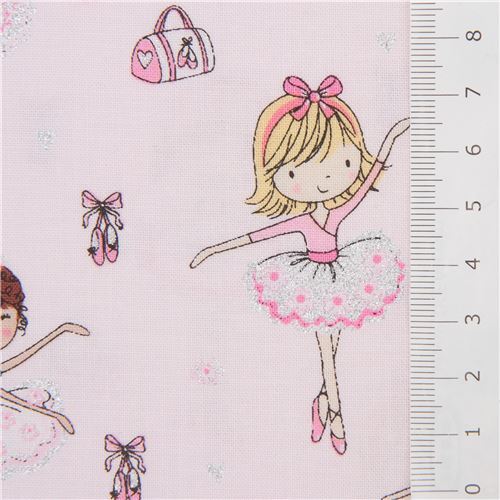 Stoffrest (44 x 112 cm) - rosa Glitzer Ballerina M�dchen Stoff von Timeless Treasures  2