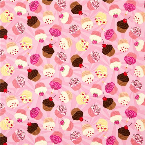rosa gemusterter Designer Stoff mit Cupcakes Kerze Kirsche 2