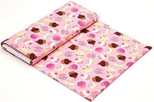 rosa gemusterter Designer Stoff mit Cupcakes Kerze Kirsche 3