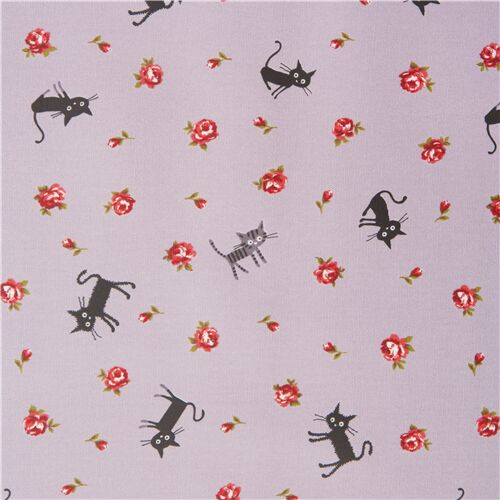 tessuto viola chiaro gatti animali rose CocoLand laminato dal Giappone Tessuto
