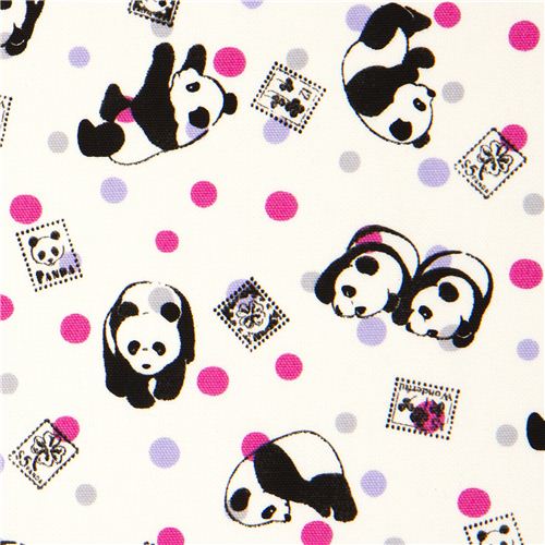 panda bear Kokka oxford fabric with stamps & dots 1