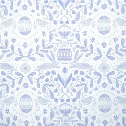tessuto bianco blu pastello cotone Uova Pasqua motivo simmetrico Dear Stella Tessuto