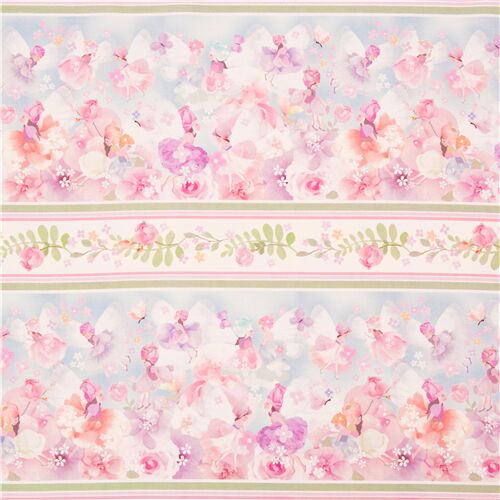 tessuto colori pastello strisce fiori farfalle foglie Tessuto