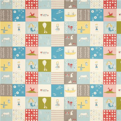 patchwork birch organic fabric with sea, boat, children 2