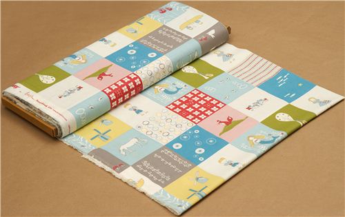 patchwork birch organic fabric with sea, boat, children 3
