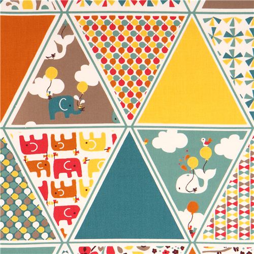 Tissu bio Birch Frolic Triangles, patchwork et lphants Tissu